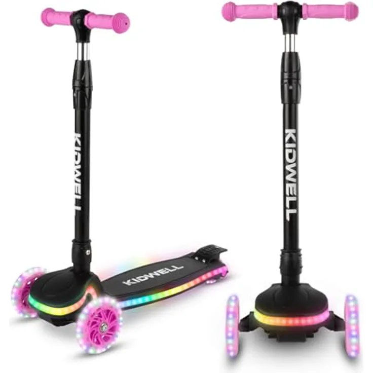 COIL Dreiradscooter Lumo, Kinderroller mit LED-Rädern und LED-Platform, bis 50kg, Rosa