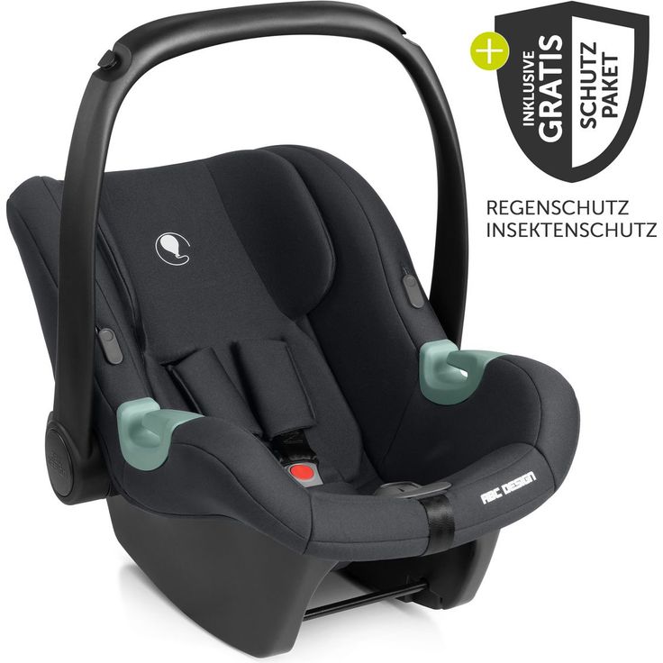 ABC Design Babyschale Tulip i-Size, für Neugeborene bis 15 Monate (45 cm - 85 cm), inkl. Sonnenverdeck, Sitzverkleinerer, Insektenschutz & Regenschutz - Black