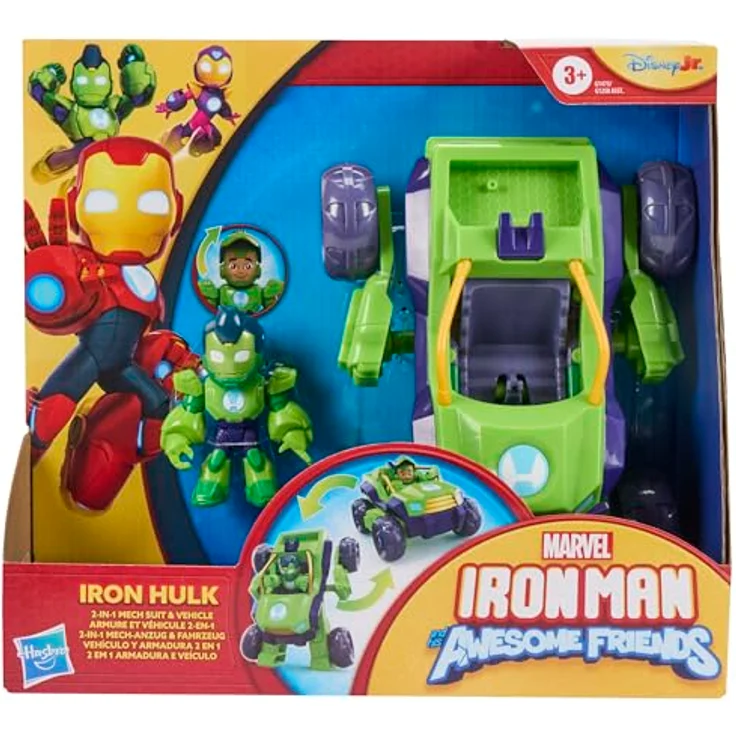 Marvel Iron Man and his Awesome Friends Iron Hulk 2-In-1 Mech-Anzug & Fahrzeug, 7,6 cm bewegliche Action-Figur mit Helm und Verwandlungsfunktion – Bild 2