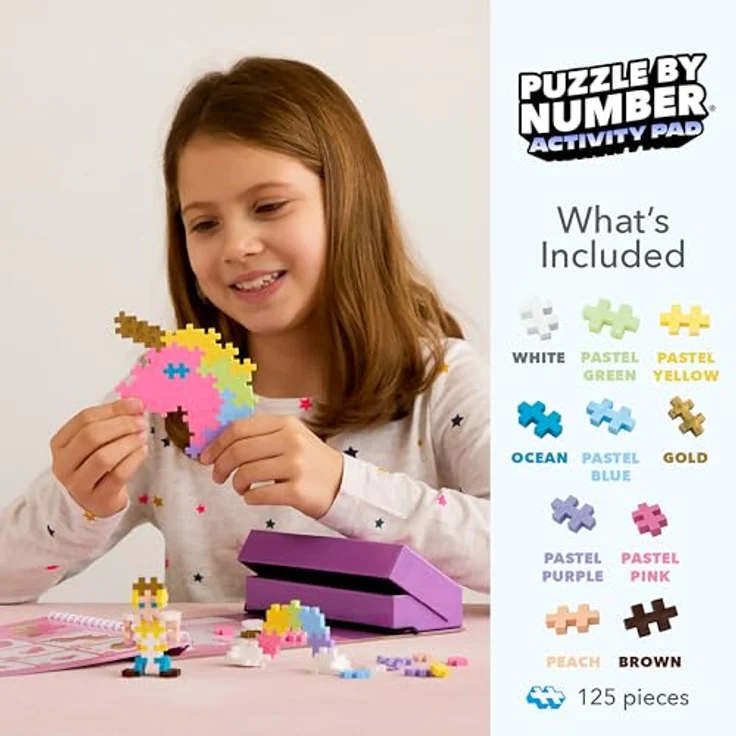 PLUS-PLUS Kreativset Bausteine Puzzle by Number Märchen, 12 Aktivitäten und 125 Bausteine für 2D-Puzzle und 3D-Figuren – Bild 2