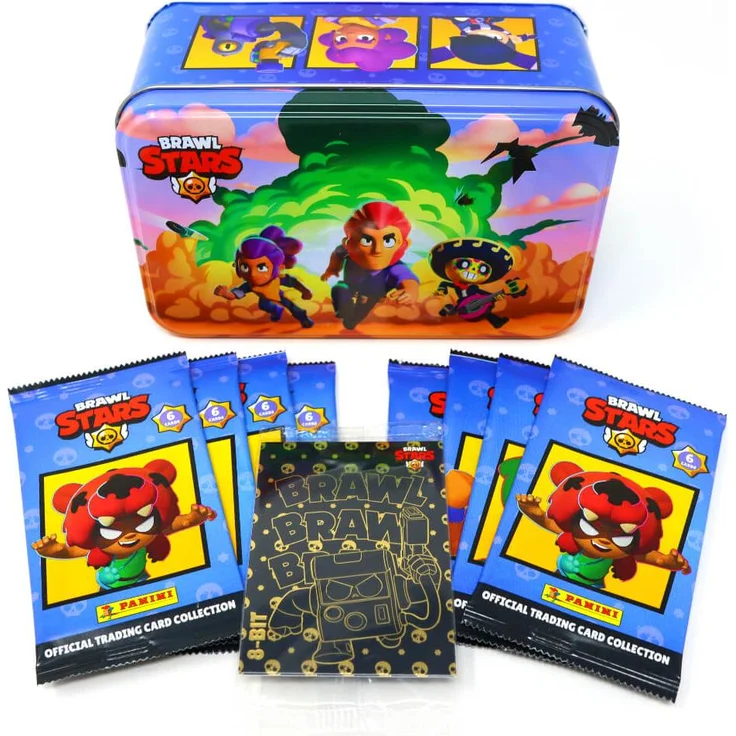 Panini Brawl Stars Sammelkarten Trading Cards, 1 XXL Tin Dose mit 8 Boostern & 2 LE Cards