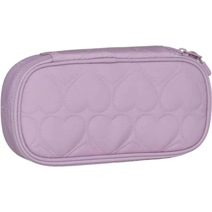 Beckmann Sport Jr. Ovales Pencil Case Padded Hearts, geräumiges Schlampermäppchen mit Zipper, 22 x 11 x 6 cm