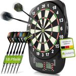 Juskys Elektronische Dartscheibe DART32, 32 Spiele & 359 Varianten, LCD-Display, USB-C, bis zu 8 Spieler, inkl. 18 Pfeilen & Zubehör, Netz- & Batteriebetrieb