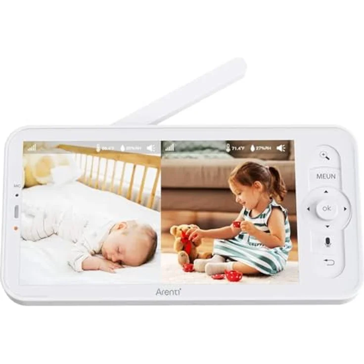 ARENTI AINanny B2 Kit, Full-HD Video-Babyphone mit 12,7 cm (5“) LCD-Bildschirm, IR-Nachtsicht, Schwenk- und Neigefunktion, Auto-Tracking, Temperatur- und Feuchtigkeitssensor, zwei-Wege-Audio – Bild 3