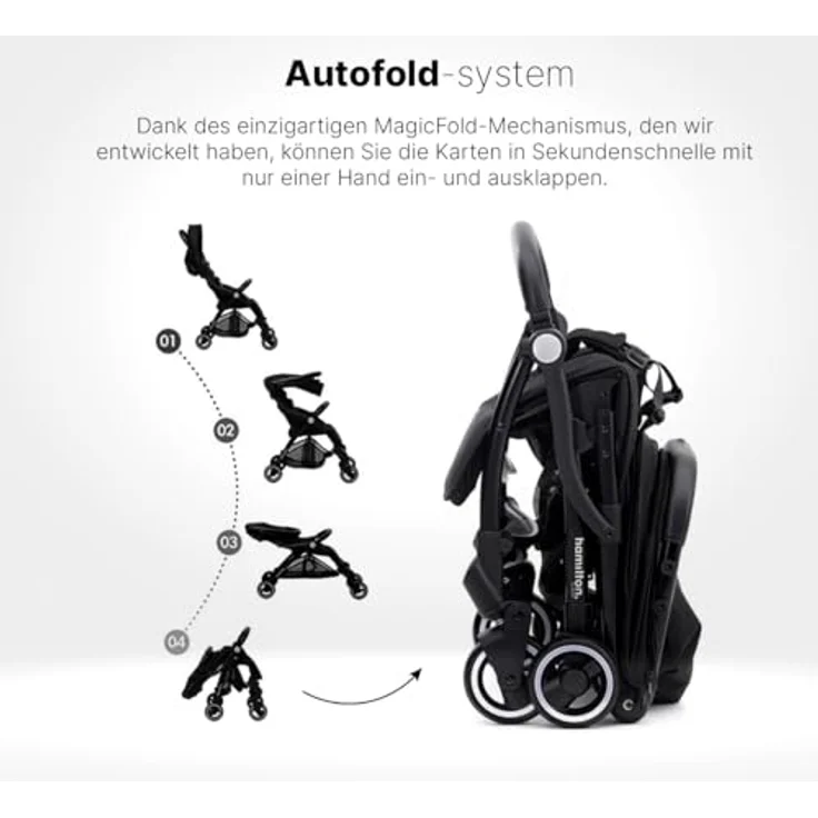 Hamilton by Yoop S2 Leichtgewicht Buggy - MagicFold™ Technology - Bis zu 22 kg - Kinderwagen mit Tragegurt und Getränkehalter - Verstellbar und zusammenklappbar - Faltbarer Buggy Baby - Schwarz – Bild 5