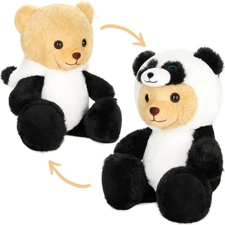 BRUBIES Teddy Panda 25 cm, Plüsch-Teddybär im Pandakostüm mit abnehmbarer Kapuze, kuscheliges Geschenk für Kinder – Bild 1