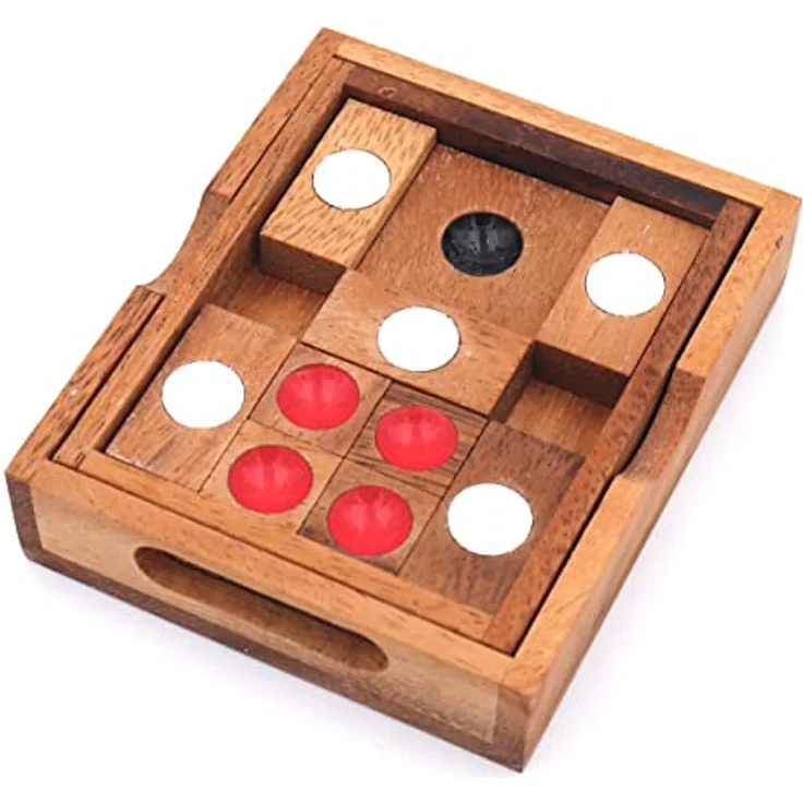 ROMBOL Khun Pan Raus (Prison), Mini, Schiebespiel, Reisespiel, Holzspiel, Denkspiel, Knobelspiel, Geduldspiel aus Holz, dunkles Samena-Holz – Bild 3