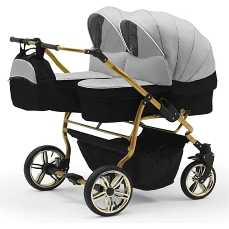 Elcar Zwillingskinderwagen 5 in 1 Duet Lux Goldedition inkl. Autositze und Iso Bases - 14 Teile - in 20 Farben – Bild 2