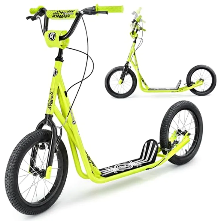 HyperMotion RUNKIE City Scooter, 16 Zoll mit Luftreifen, höhenverstellbarem Lenker und V-Brake, bis 100 kg Belastung
