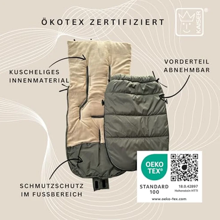 Kaiser Akiko Thermo Kinderwagen Fußsack, 100 x 45 cm, universell passend, waschbar, grau (khaki) – Bild 4