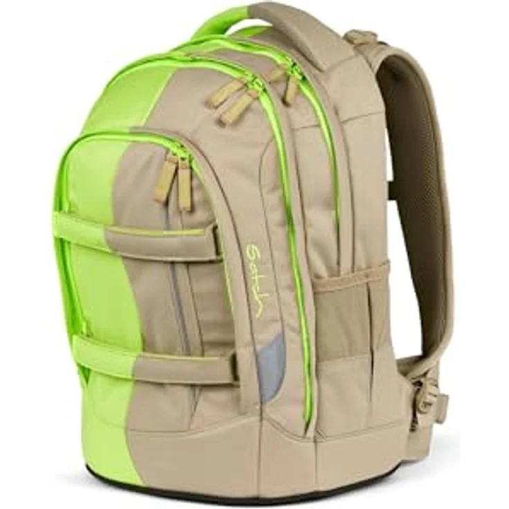 Satch Schulrucksack Pack - Schulrucksack "Think Twice Edition" 45 cm (1-tlg) - Ergonomisch, reflektierend, geräumig - Beige/Cyber Lime – Bild 3