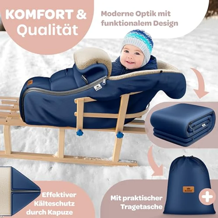 KIDIZ® Babyfußsack Baby Fußsack Winterfußsack Babyschale mit Reißverschluss Kuschelsack Babydecke Kinderwagen waschbar verschließbarer Kopfteil ,Tasche, passend für alle Kinderwagen Blau – Bild 5