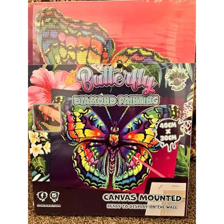 SPLAT PLANET Schmetterling 5D Diamant-Gemälde-Set, gerahmt, inklusive Strasssteine, 30 x 40 cm, Kunst und Handwerk für Erwachsene und Kinder – Bild 2