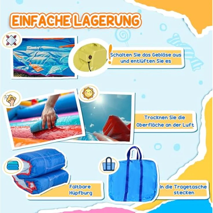 Outsunny Hüpfburg mit Rutsche, aufblasbar, 380 x 340 x 170 cm, mehrfarbig, inkl. Elektrogebläse und Tragetasche, Set 14-tlg. – Bild 4