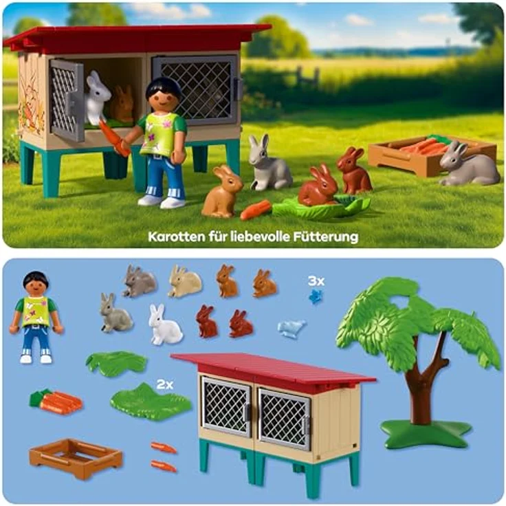 Playmobil Country Kaninchenstall 72170, individuell gestaltbarer Stall mit großen Kaninchen, Kaninchenbabys und Vogel – Bild 4