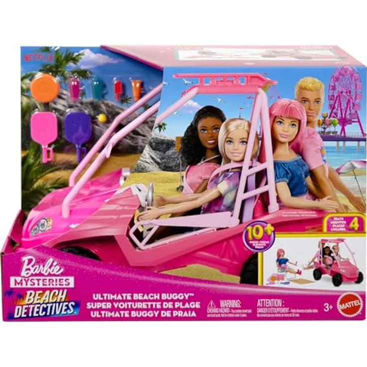 Barbie Strand-Buggy, Barbie Mysteries: Mission Strand, pink, mit Zubehör für 4 Puppen – Bild 6
