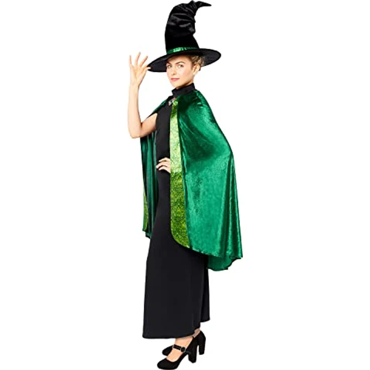 Amscan - Erwachsenenkostüm Professor Mc Gonagall aus Harry Potter, Kleid, Umhang, Hut, Magierin, Zauberin – Bild 5