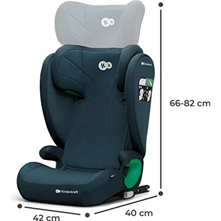 Kinderkraft Kinderautositz JUNIORFIX2, I-SIZE, Autokindersitz, Autositz, Kindersitz mit Isofix, Gruppe 2/3 15-36kg, Einstellbare Rückenlehne und Kopfstütze, Blau – Bild 9