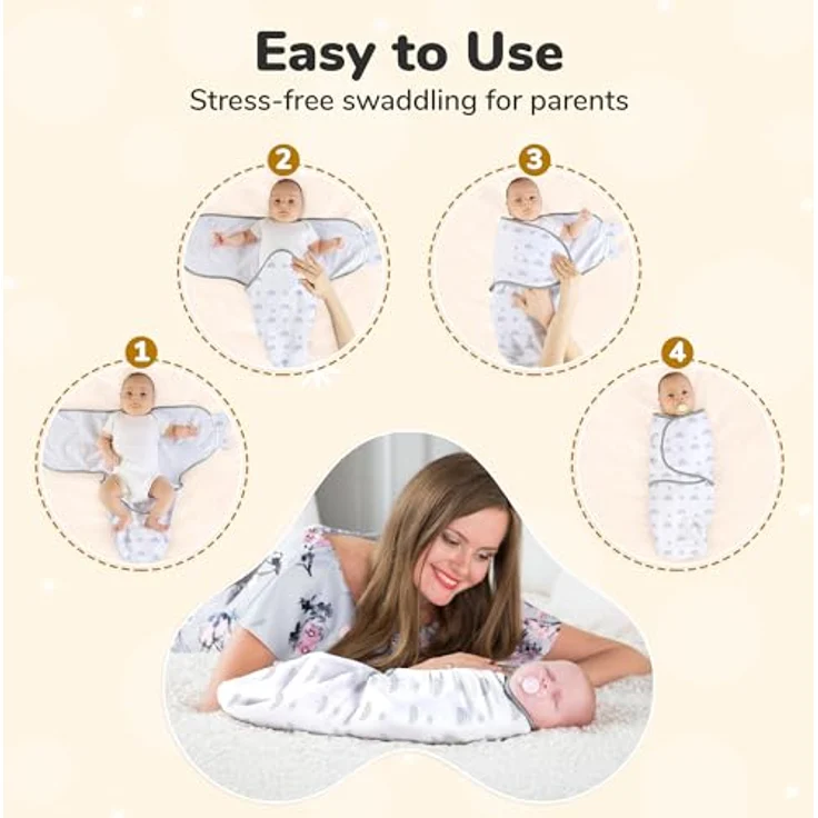 Mama Cheetah Baby Swaddle Sack, 100% Bio-Baumwolle, verstellbare Einschlagdecke für Neugeborene, 3er-Pack für Jungen und Mädchen, fördert erholsamen Schlaf, 0-3 Monate – Bild 3