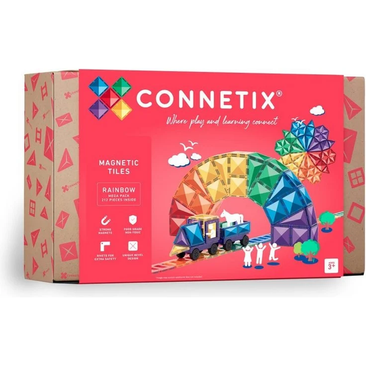 Connetix Rainbow Mega Pack Magnetbausteine, 212 Teile, Regenbogenfarben, pädagogisches Lernspiel – Bild 1