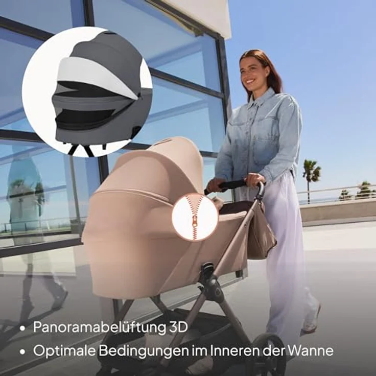 Lionelo Carmine 3in1 Kombikinderwagen mit i-Size Autositz, Babywanne & Buggy, GravelTech Räder, Federung, UPF50+, Grau – Bild 6
