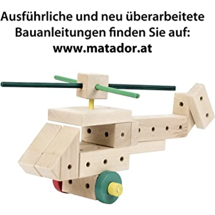 Matador Kinder Baukasten 175-tlg., Holz Konstruktionsspielzeug ab 3 Jahren zur Förderung von Kreativität und Feinmotorik, mit Stäbchen, Klötzen, Hammer & Zange – Bild 4