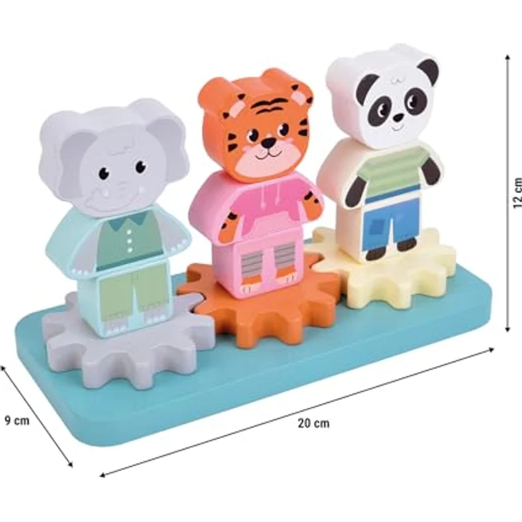 Small Foot - Wooden Stacking Game with Gears Jungle Friends FSC, Lernspielzeug für Babys mit kreativen Zahnrädern – Bild 5