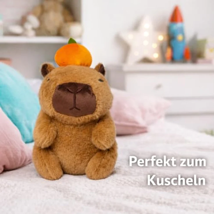 Soma Capybara Kuscheltier 20 cm, Plüschtier mit kleiner Orange, weiches Stofftier für Kinder, niedliches Design – Bild 4