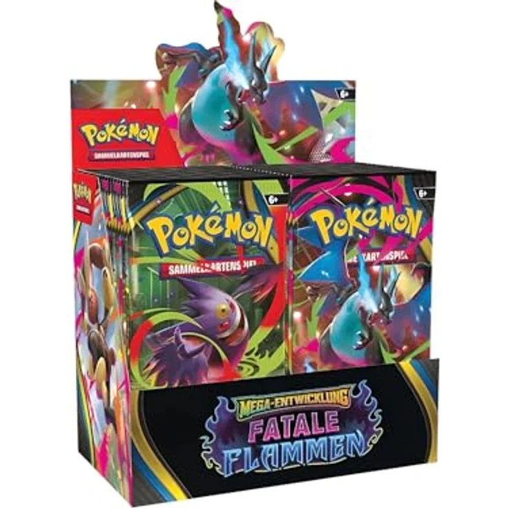 Pokémon Pokémon-Sammelkartenspiel: Boosterpack-Display Mega-Entwicklung – Fatale Flammen, 36 Boosterpacks mit Mega-Skaraborn-ex und Mega-Schlapor-ex – Bild 1