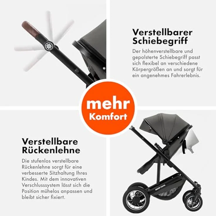 Daliya® FLEXI-PRO M 2in1 Kombikinderwagen, Buggy und Sportwagen, klappbar mit Liegefunktion, höhenverstellbar und abnehmbarer Babywanne, Grau-Grün – Bild 8