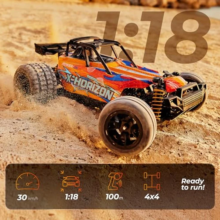 Overmax X-Horizon RC Auto 1:18, 4WD Offroad-Geländewagen bis 30 km/h, 2 Akkus für 40 Min Fahrzeit, 2 Karosserien, ab 8 Jahren – Bild 4
