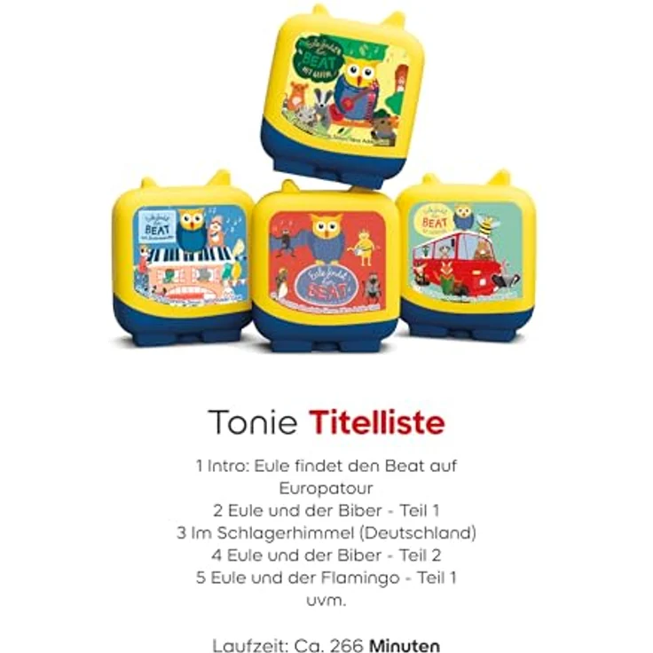 tonies Eule findet den Beat – Die große Sammler-Edition, 4 Hörspiel-Alben (Musikwelt, Europatour, Instrumente & Gefühl), ab 5 Jahren, ca. 266 Min. – Bild 2