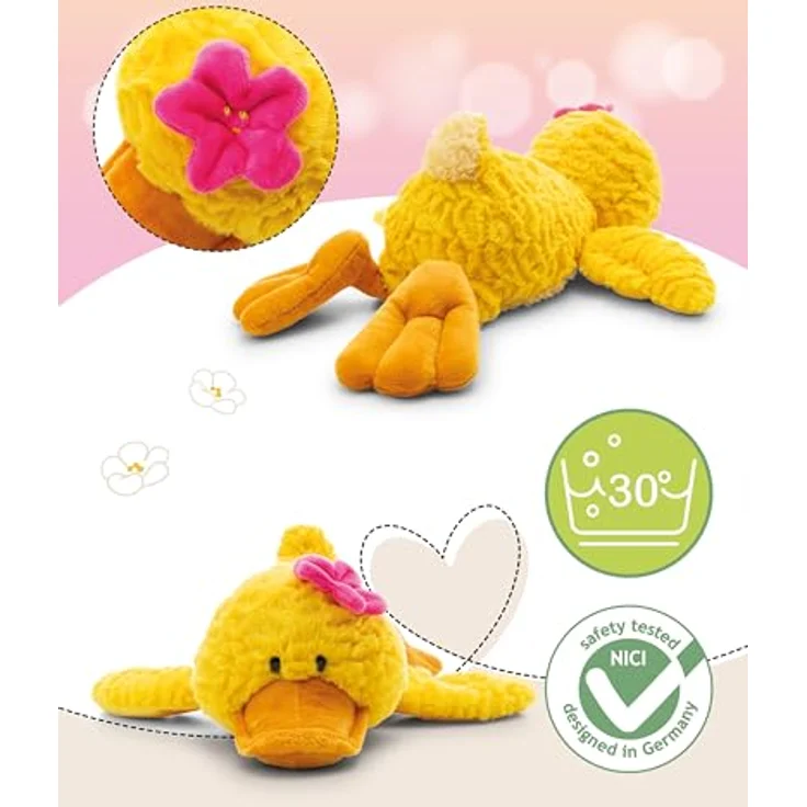 NICI Kuscheltier Ente Pooline 35cm, gelb, weiches Plüschstofftier mit pinker Blüte, ideal zum Kuscheln und Spielen, tolle Geschenkidee - 62899 – Bild 3