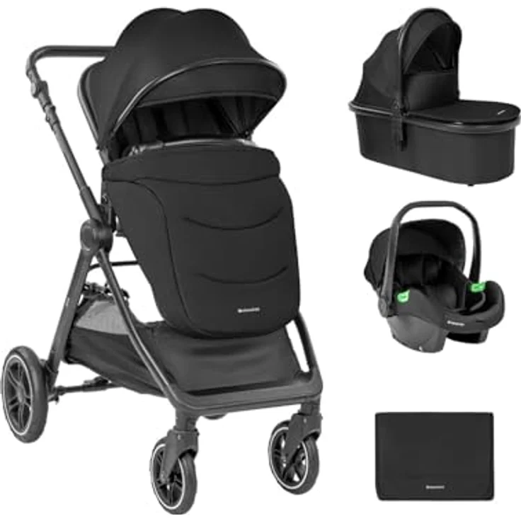 Kikka Boo Kombikinderwagen Ava 3 in 1, schwarz, mit Babywanne, Babyschale, Gummirädern, ab Geburt bis 22 kg, klappbare Sitzeinheit, 360° drehbare Vorderräder – Bild 1
