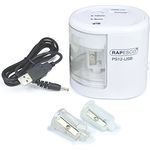 RAPESCO PS12-USB, Elektrischer Anspitzer in Weiß mit Dual-Antrieb und Auto-Stopp-Funktion, geeignet für Stifte 6-12mm