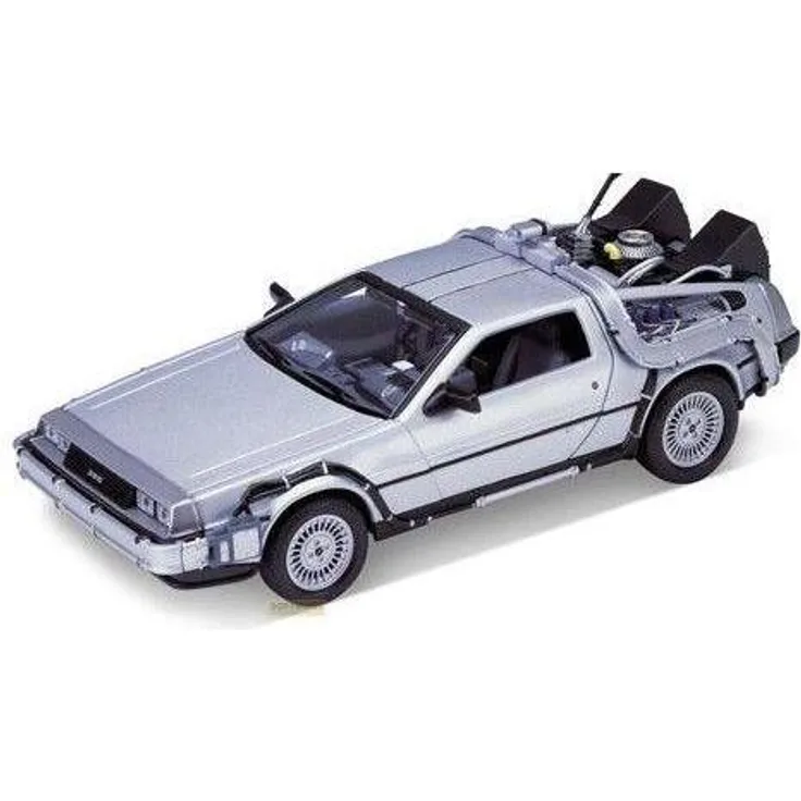Welly Time Machine De Lorean, Modellfahrzeug im Maßstab 1:24 aus Metall in Fensterbox