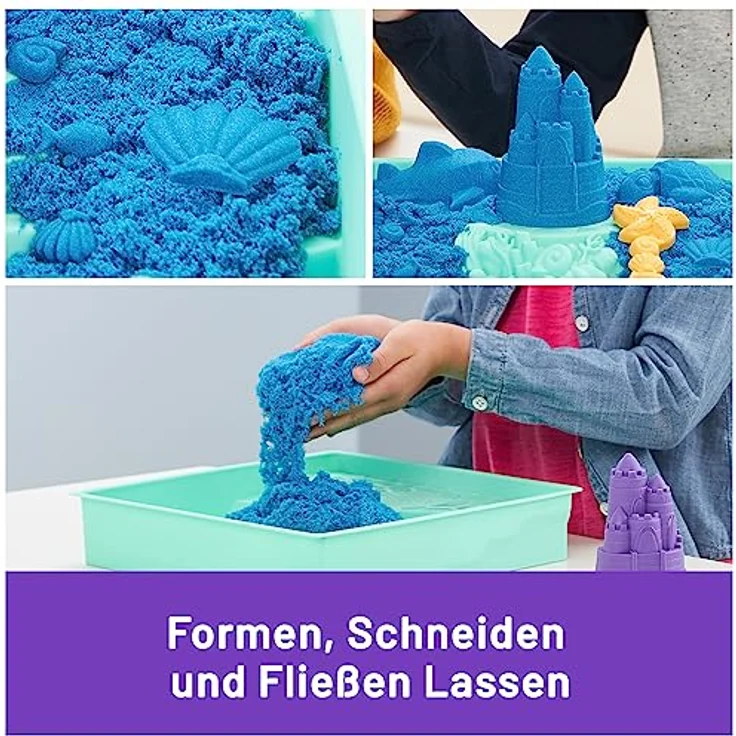 Kinetic Sand Sandbox Set Blau - mit 454 g original magischem kinetischem Sand aus Schweden, 1 Sandbox, 3 Förmchen, 1 Schaufel für kreatives Indoor-Sandspiel, für Kinder ab 3 Jahren – Bild 3
