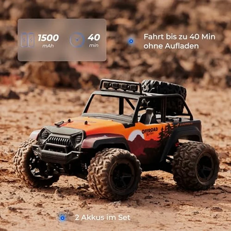 Overmax X-Quail RC Auto 4x4 Offroad Crawler 1:18, LED-Beleuchtung, 2 Akkus, bis zu 25 km/h, Drift auf 2 Rädern – Bild 8