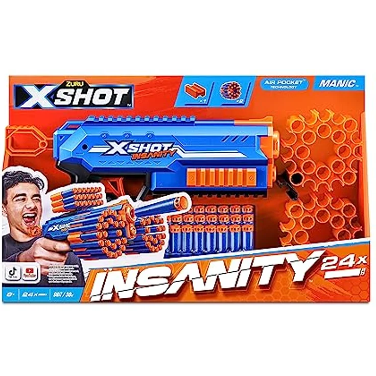 ZURU XShot Insanity Blaster Manic, Blaster mit 46 Darts Kapazität, schwarz – Bild 1