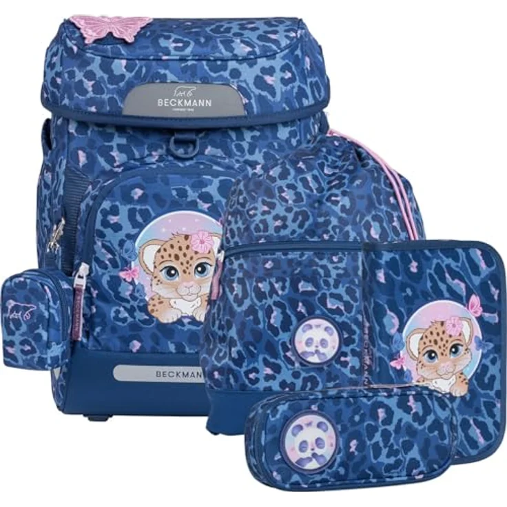 Beckmann Plus Air Schulranzen-Set 6-TLG. Cheetah, atmungsaktiver Ranzen mit wendbarer Vordertasche, inklusive Brustgurt und Sporttasche – Bild 1