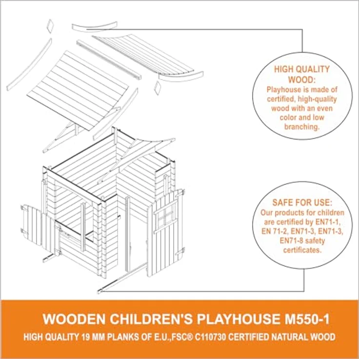 Timbela Kinderspielhaus M550-1, Holzspielhaus für Kinder im Freien, B112xL146xH152 cm, hell und luftig, individuelle Farbgestaltung möglich – Bild 4
