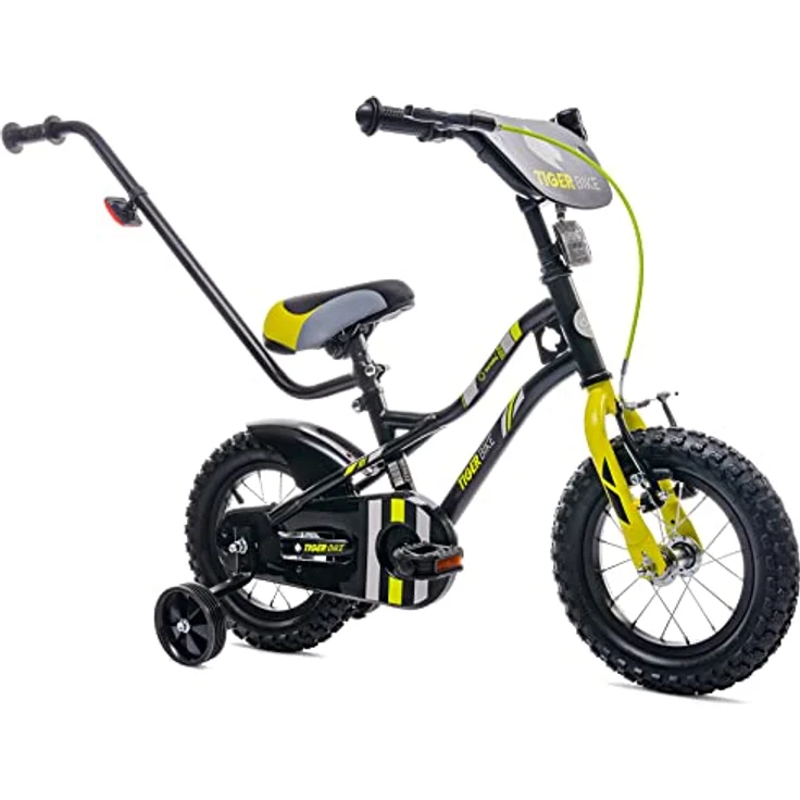 sun baby Kinderfahrrad Jungen Fahrrad Stützräder mit Abnehmbarer Schubstange 12 Zoll Grün, Verstellbarer Sattel und Lenker, MTB Reifen, Klingel – Bild 1