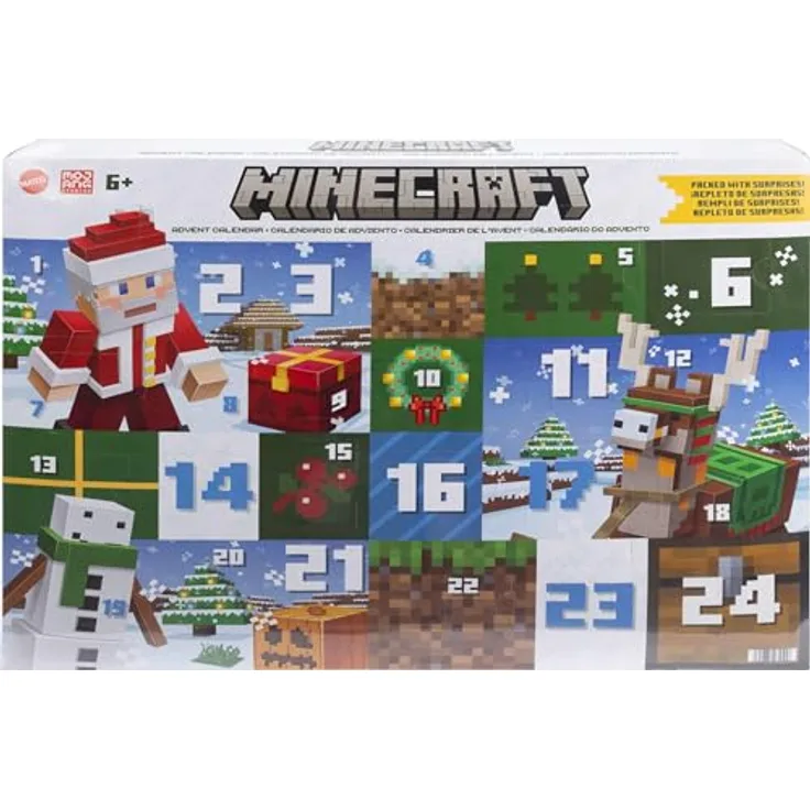 Mattel Minecraft-Adventskalender, 3 Actionfiguren, pixeliges Design, HXM86, Weihnachtsmann, 17 Zubehörteile, 4 Aufkleber - Preisvergleich
