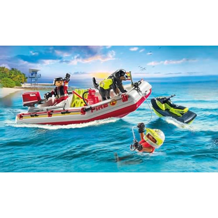 PLAYMOBIL Action Heroes 71464, Feuerwehrboot mit Aqua Scooter, realitätsnahes Spielzeug für Wasserrettungen, inklusive Taucherbrille, Schwimmflossen und Rettungsweste, für Kinder ab 4 Jahren – Bild 3