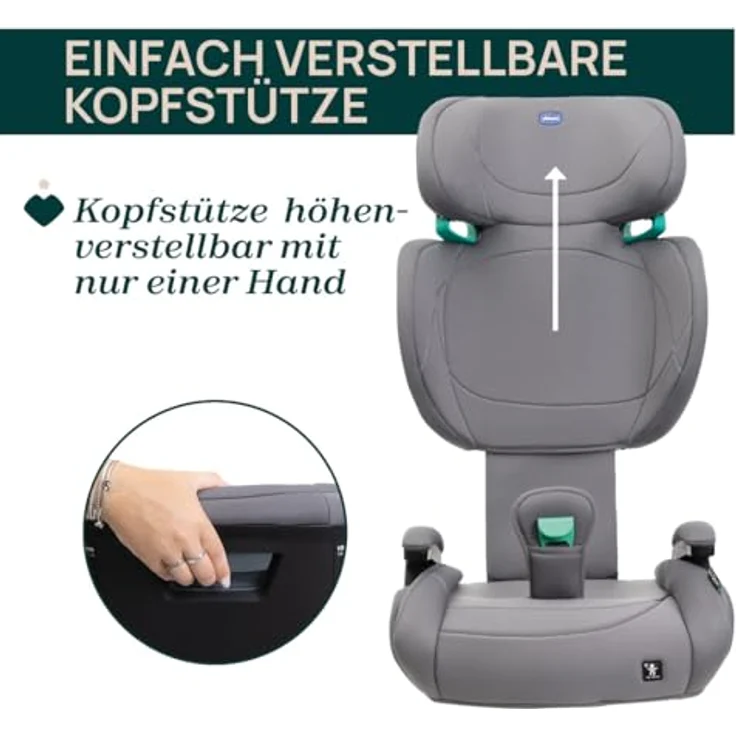 Chicco QUIZY I-SIZE LITE, Kindersitz für 100-150 cm, leicht, verstellbare Kopfstütze, Einhand-Sitzwinkeleinstellung – Bild 4