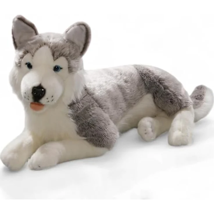 Carl Dick Husky liegend, Hund, Plüschtier, Kuscheltier ca. 60cm 2703, grau-weiß, mit naturgetreuer Optik und blauen Sicherheitsaugen – Bild 3