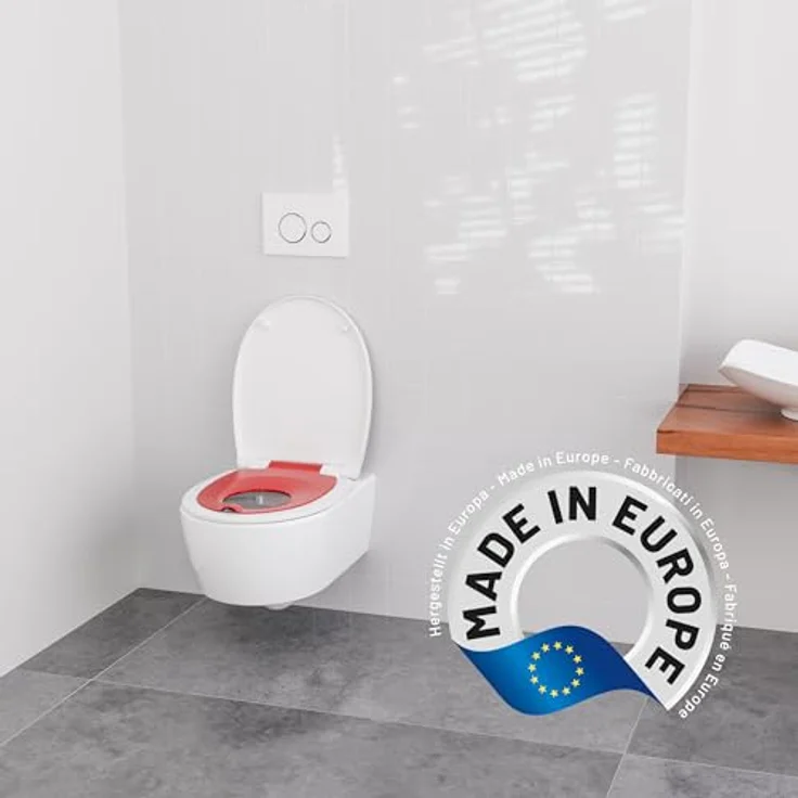 LUVETT® Toilettensitz Kinder C490 Family WC-Sitz universal mit Kindersitz-Einlage, Toilettendeckel mit SoftClose Absenkautomatik für Kinder & Erwachsene abnehmbar, Farbe:Pop-Rot – Bild 2