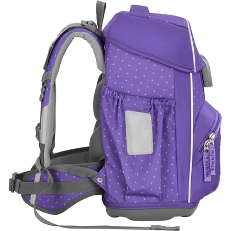 Step by Step Basis Schulranzen-Set „Purple Konfetti“, ergonomischer Tornister 20L mit Reflektoren, Hüft- und Brustgurt, 4-teilig, lila für Kinder ab der 1. Klasse – Bild 5