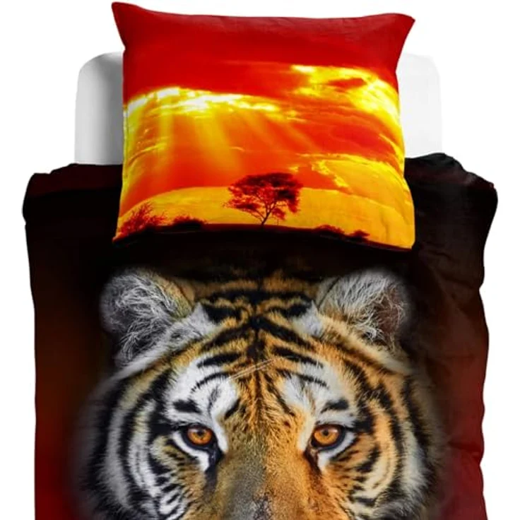 ESPiCO Bettwäsche Sleep and Dream Tiger Tigerkopf Afrika Safari Wildtier Savanne Renforcé, 2-teilige Bett-Garnitur, 100% Baumwolle, Atmungsaktiv, Öko-Tex Standard 100, Größe: 135 cm x 200 cm – Bild 4