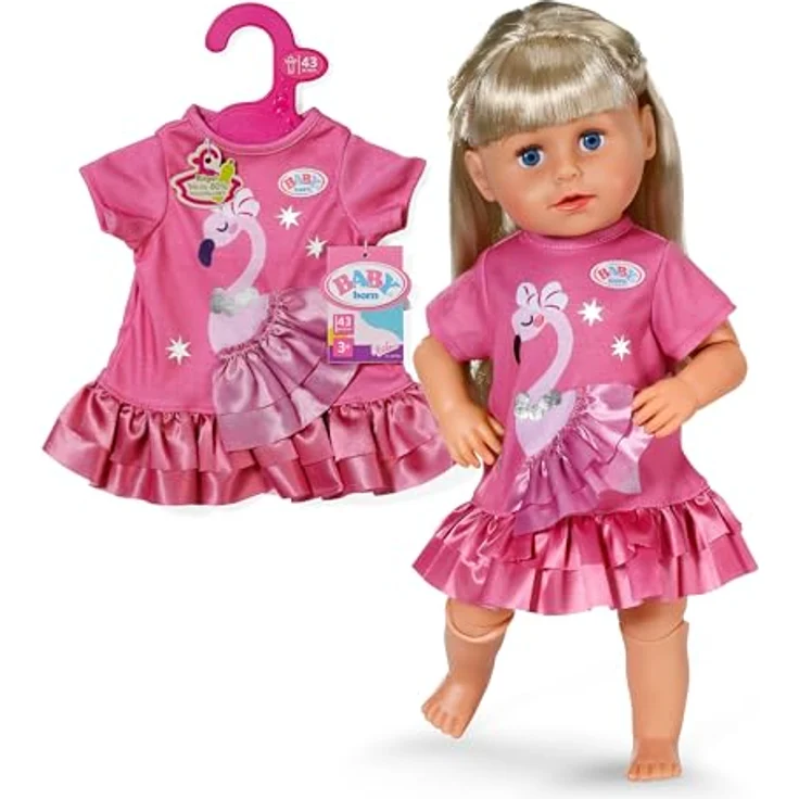 Baby Born Puppenkleidung Kleid Flamingo, Rüschenkleid mit silbernen Prints für 43 cm Puppen – Bild 2